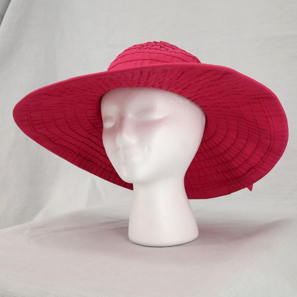 Disney Parks Hat Womens Size Adult Pink Wide Brim Foldable Logo Ribbon Bow - Picture 8 of 13